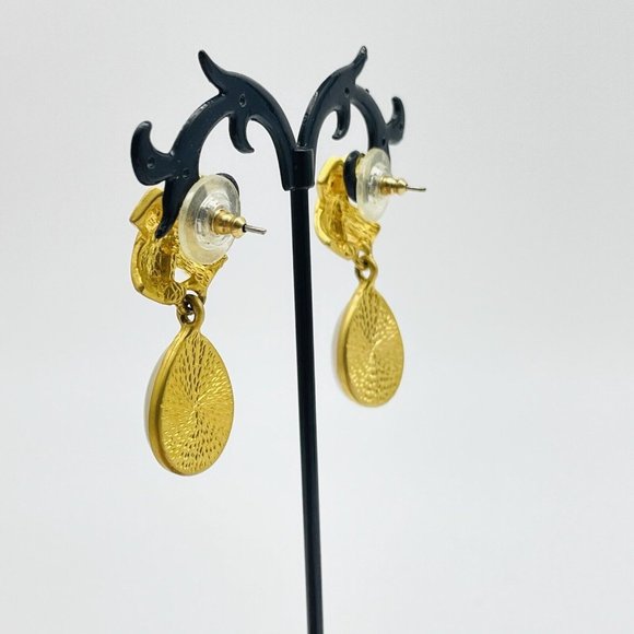 Faux Pearl Drop Earrings Brushed Gold Tone X Glam Bling Sparkle Holiday Party - Picture 7 of 7